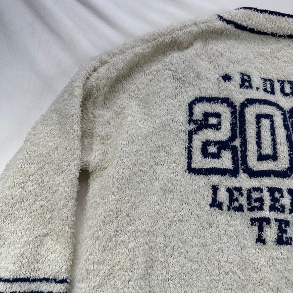 B Duck Teens Fuzzy Cardigan Sweater Cream Blue Varsity Y2K Graphic Size Medium - Picture 16 of 16